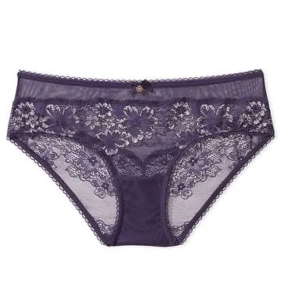 Victoria's Secret Body By Victoria Lace Front Hiphugger Panty Plum Shimmer S NEW - Picture 6 of 7